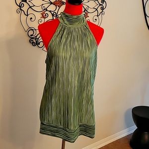 Green satin turtle neck blouse